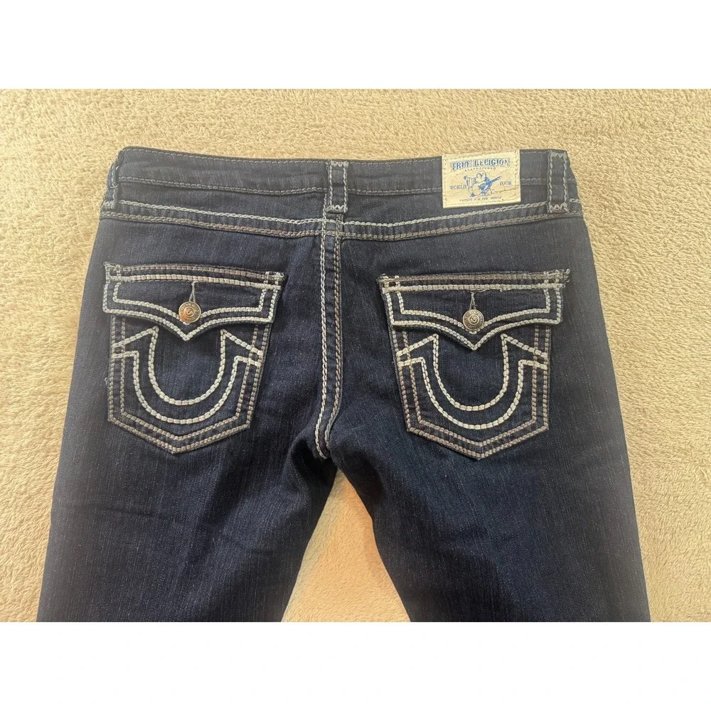 True Religion Becca Bootcut Jeans Womens 32 Dark Blue Denim Flap Pocket USA Made